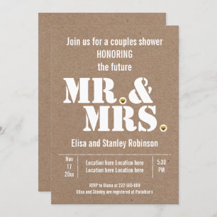 Invitation M. & Mme typographie kraft wedding shower papier