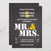 Invitation M. & Mme Typographie moderne noir, mariage jaune (Devant / Derrière)