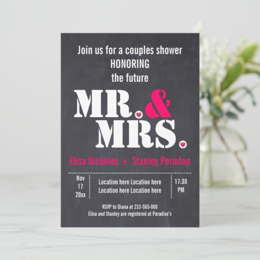 Invitation M. & Mme wedding shower de typographie moderne (Debout devant)