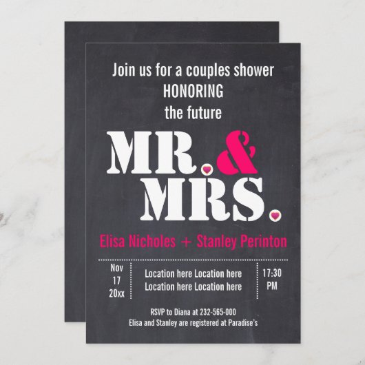 Invitation M. & Mme wedding shower de typographie moderne (Devant / Derrière)