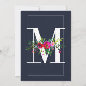 Invitation M Monogramme Dernière Initiale Moderne Bleu Floral (Dos)