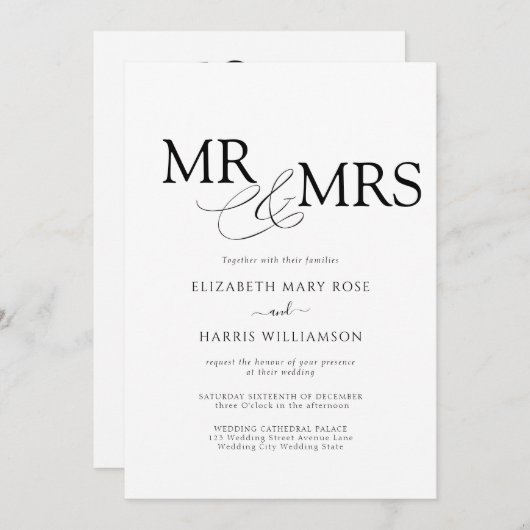 Invitation M. & MRS Mariage (Devant / Derrière)