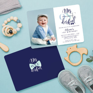 Invitation M. One derful Navy & Blue 1st Birthday Photo