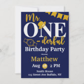 Invitation M. One-derful Navy et Gold Birthday Party Invita (Devant)