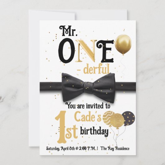 Invitation M. One-derful Noir et or premier anniversaire (Devant)