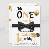 Invitation M. One-derful Noir et or premier anniversaire (Devant / Derrière)
