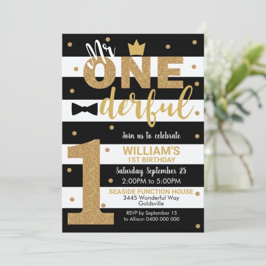 Invitation M. Onederful 1er Anniversaire Garçon (Debout devant)