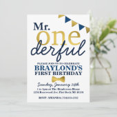 Invitation M. Onederful Blue & Gold 1er anniversaire Invitati (Debout devant)