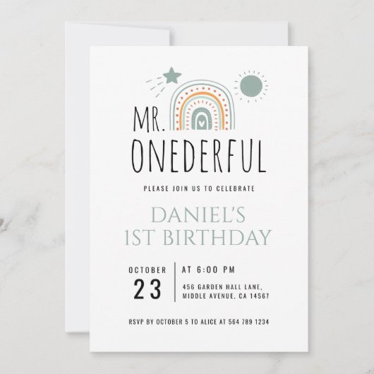 Invitation M. Onederful Boho Arc-en-ciel Premier anniversaire (Devant)