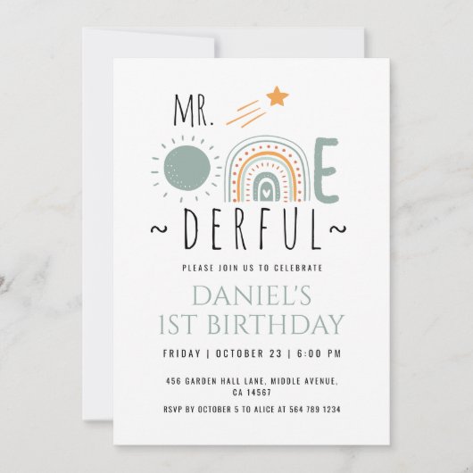 Invitation M. Onederful Boho Arc-en-ciel premier enfant (Devant)