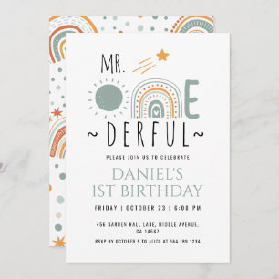 Invitation M. Onederful Boho Arc-en-ciel premier enfant