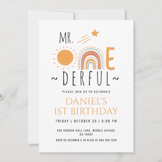 Invitation M. Onederful Boho Arc-en-ciel premier enfant (Devant)