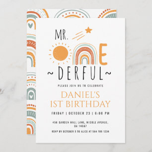 Invitation M. Onederful Boho Arc-en-ciel premier enfant