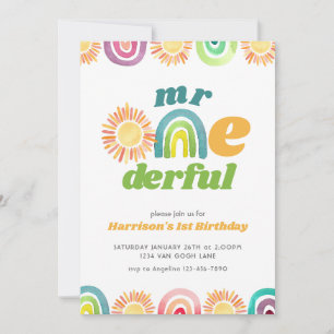 Invitation M. ONEderful Boho Premier anniversaire Arc en ciel