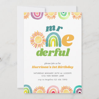 Invitation M. ONEderful Boho Premier anniversaire Arc en ciel
