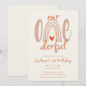 Invitation M. Onederful Boho Rainbow Heart 1er Anniversaire (Devant / Derrière)