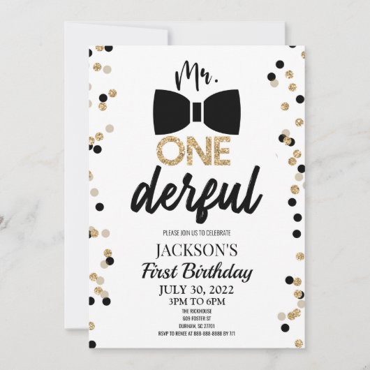 Invitation M. ONEderful Bowtie 1er fête d'anniversaire (Devant)
