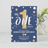 Invitation M. Onederful Boy Royal Blue Gold 1er anniversaire (Debout devant)