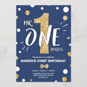 Invitation M. Onederful Boy Royal Blue Gold 1er anniversaire