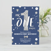 Invitation M. Onederful Boy Royal Blue Silver 1er anniversair (Debout devant)