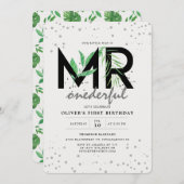 Invitation M. Onederful Tropical Greenery Moderne 1er anniver (Devant / Derrière)