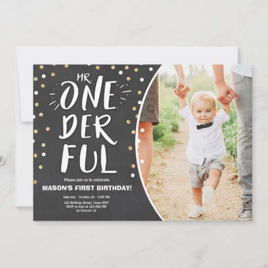 Invitation M. or onederful de noir de garçon d'invitation (Devant)