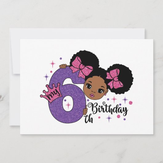 Invitation Ma 6e fille Anniversaire Afro Hair Parties scintil (Devant)