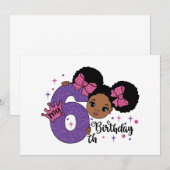 Invitation Ma 6e fille Anniversaire Afro Hair Parties scintil (Devant / Derrière)