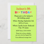 Invitation Ma fête du 5e anniversaire (Dos)