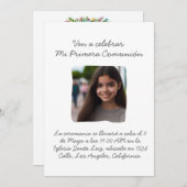 Invitation Ma Première Communion avec photo Croix et Fleurs (Devant / Derrière)