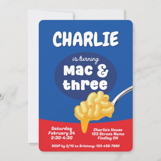 Invitation Mac & Trois Macaroni et Fromage 3e fête d'annivers (Devant)