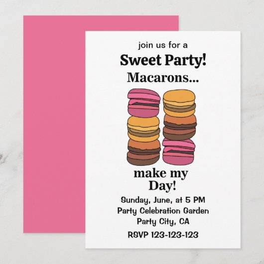 Invitation Macaron Coloré Fête Sucrée (Devant / Derrière)