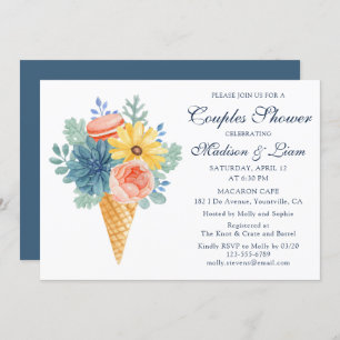 Invitation Macaron floral Succulent   Douche Couples