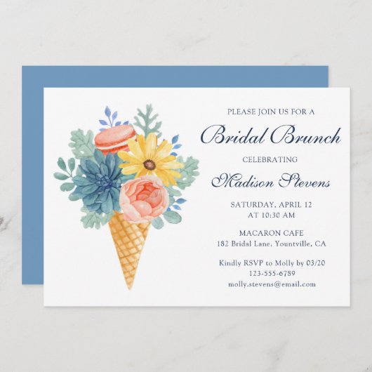 Invitation Macaron Succulent Floral | Brunch de Mariage (Devant / Derrière)