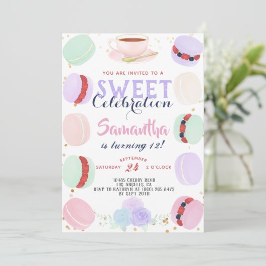Invitation Macaron Sweet Celebration Anniversaire (Debout devant)