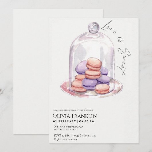 Invitation macaron thème nuptiale (Devant / Derrière)