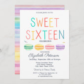 Invitation Macarons Aquarelle rayée couleur douce 16 (Devant / Derrière)