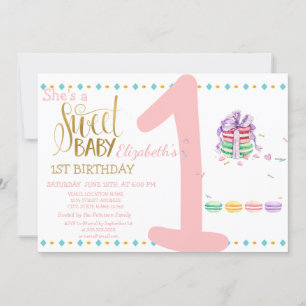 Invitation Macarons Bébé Douce Anniversaire Rayé