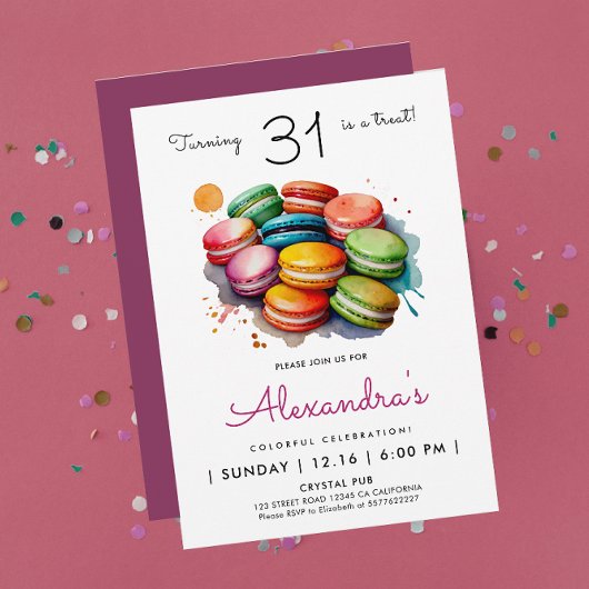 Invitation Macarons doux chic fille moderne Rainbow Watercolo