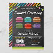 Invitation Macarons doux mignons Aqeeqah | Cérémonie d'Aqiqah (Devant / Derrière)