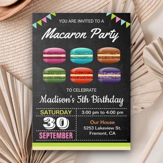 Invitation Macarons doux mignons fête d'anniversaire