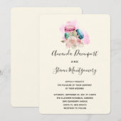 Invitation Macarons et fleurs aquarelle mariage (Devant / Derrière)