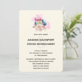 Invitation Macarons et fleurs aquarelle mariage (Debout devant)