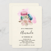 Invitation Macarons et fleurs colorés Aquarelle Anniversaire (Devant / Derrière)