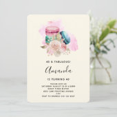 Invitation Macarons et fleurs colorés Aquarelle Anniversaire (Debout devant)