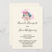 Invitation Macarons et fleurs Mariage d'aquarelle (Devant / Derrière)