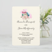 Invitation Macarons et fleurs Mariage d'aquarelle (Debout devant)