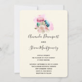 Invitation Macarons et fleurs Mariage d'aquarelle (Devant)