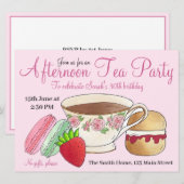 Invitation Macarons et Thé de Mariage dans une Tasse (Devant / Derrière)