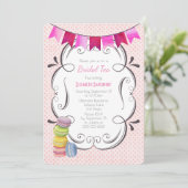 Invitation Macarons et thé Pois rose (Debout devant)